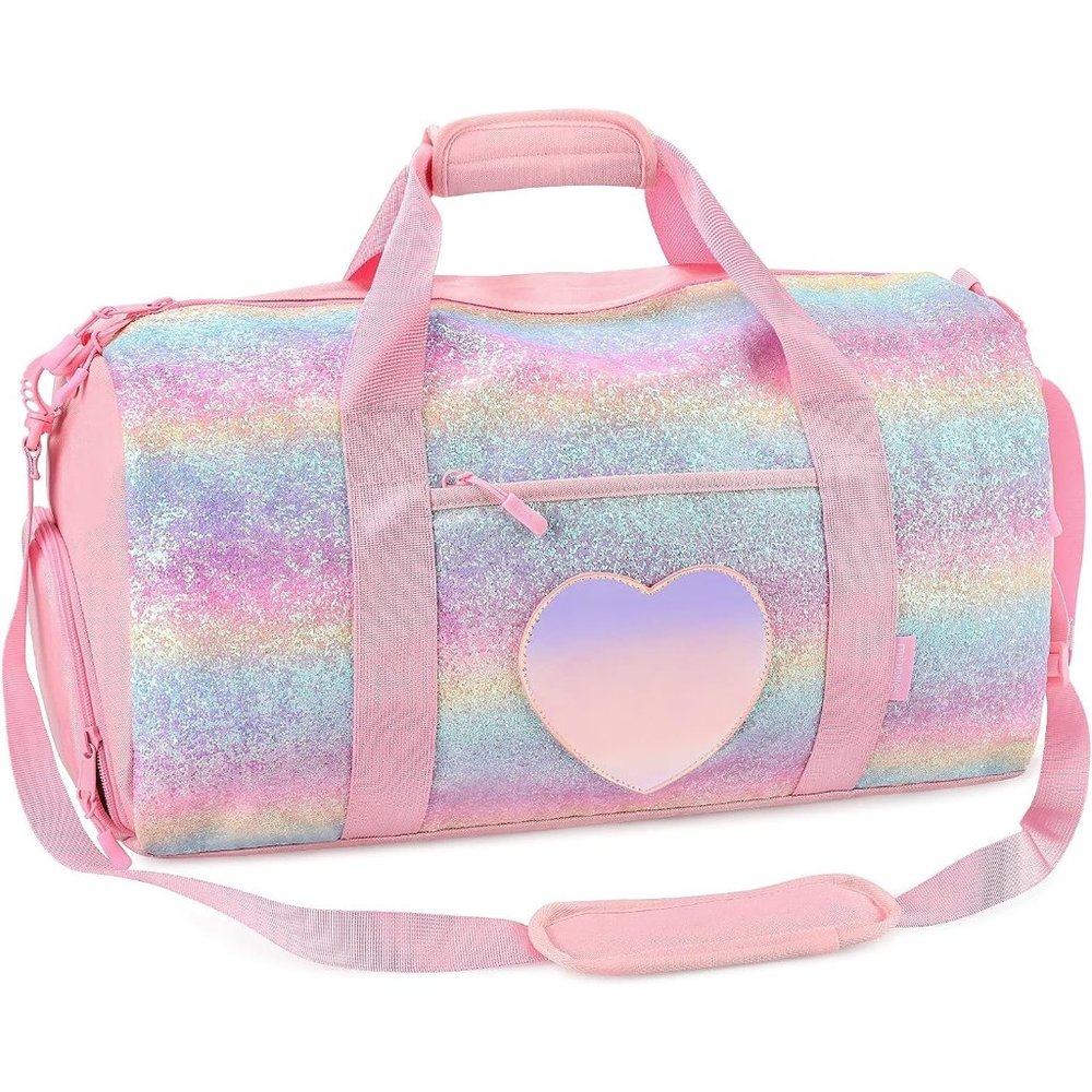 Girls Glitter Rainbow Large Duffle Bag with Shoes Compartment